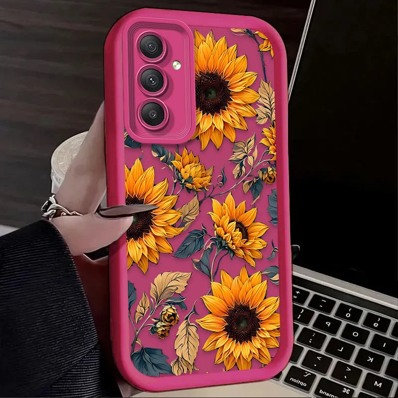 Sunflower Oil Painting Case for Samsung Galaxy A13 to A35 Soft Silicone Flower Cover