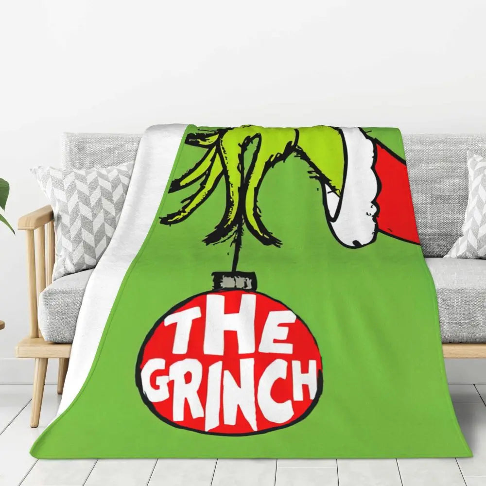 3D Grinch Flannel Blanket – Cozy Christmas Gift for Home, Office, and Travel