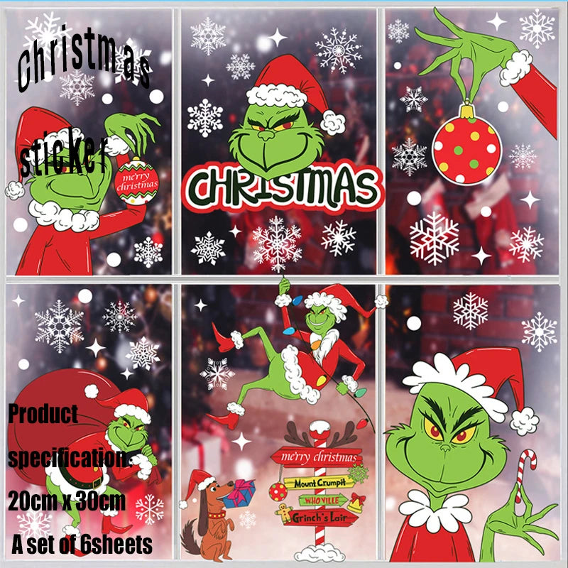 9 Sheets Grinch Window Stickers for Glass: Double-Sided Christmas Décor for Home, School & Office