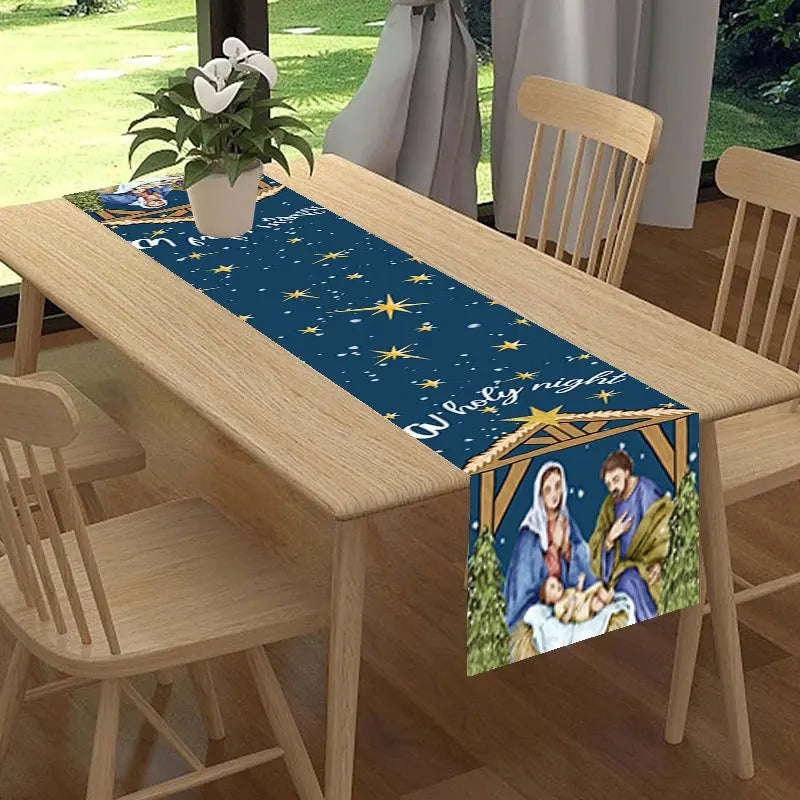 Christmas Nativity Scene Table Runner: Religious Jesus Theme for Holiday Home Décor