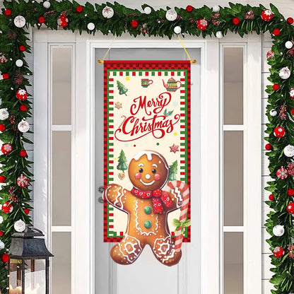 Christmas Gingerbread Man Hanging Flag Navidad Natal Noel Pendant Merry Christmas Decorations For Home 2024 Happy New Year 2025