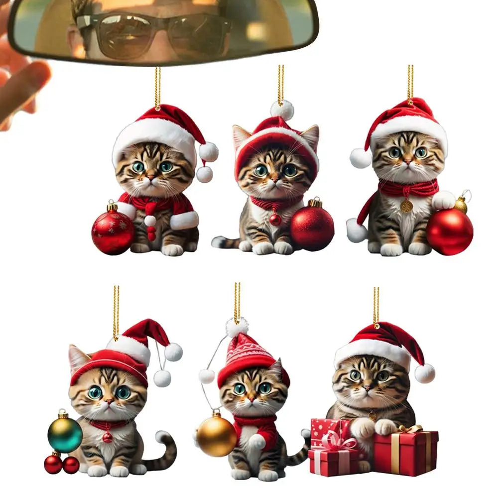 Cartoon Cat Christmas Tree Pendants: 2D Acrylic Hanging Ornaments for Festive Home Décor