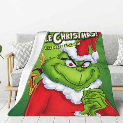 3D Grinch Flannel Blanket – Cozy Christmas Gift for Home, Office, and Travel