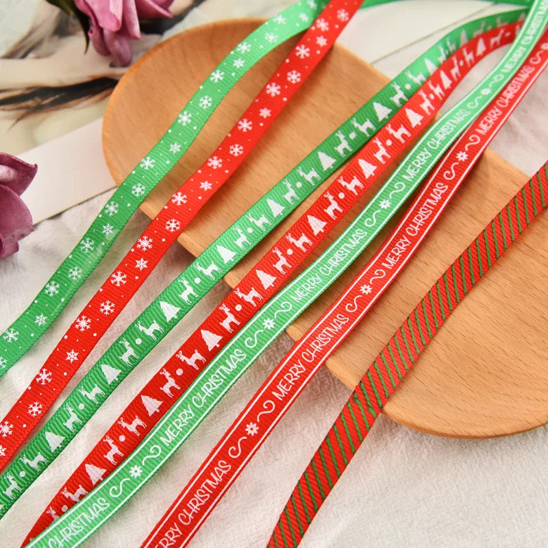 5-Yard Printed Christmas Ribbon – 10mm Festive Polyester Ribbon for DIY Crafts, Gift Wrapping & Holiday Decor