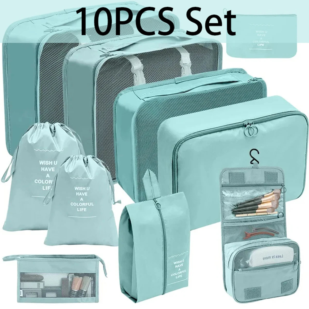 8/10-Piece Travel Storage Bag Set - Large Capacity Toiletries, Cosmetics, and Clothing Organizers for Efficient Packing