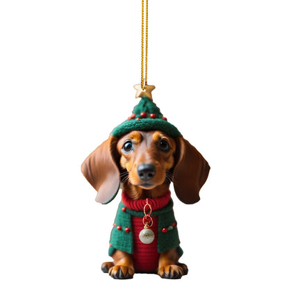 Christmas Cute Dog Tree Pendant – Adorable Holiday Car & Home Hanging Ornament for Window, Backpack, or Tree Décor