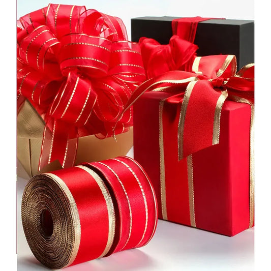 25-Yard Gold Wire Edge Ribbon – 38mm & 63mm Rolls for Christmas, New Year, Valentine’s Day, DIY Crafts & Gift Wrapping