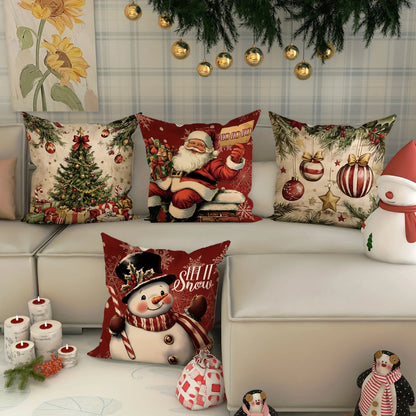 Retro Christmas Pillow Cover: Snowman & Santa Claus Cushion Cover for Living Room & Home Décor