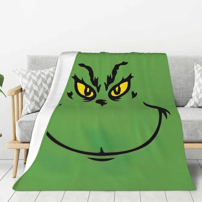 3D Grinch Flannel Blanket – Cozy Christmas Gift for Home, Office, and Travel