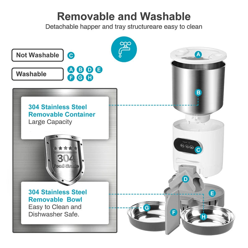 Gadget Kingdom™ Dual Bowl Automatic Feeder – Stainless Steel Pet Feeder with Recording & Timed Feeding