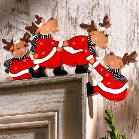 Christmas Wooden Corner Door Frame Decoration - Cartoon Santa Claus Décor for Festive Home Touches