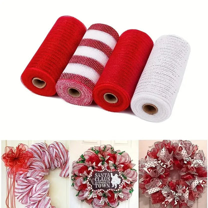 Christmas Crystal Gauze Ribbons 2024: Sparkling Tree & Wreath Décor for Festive Home Accents