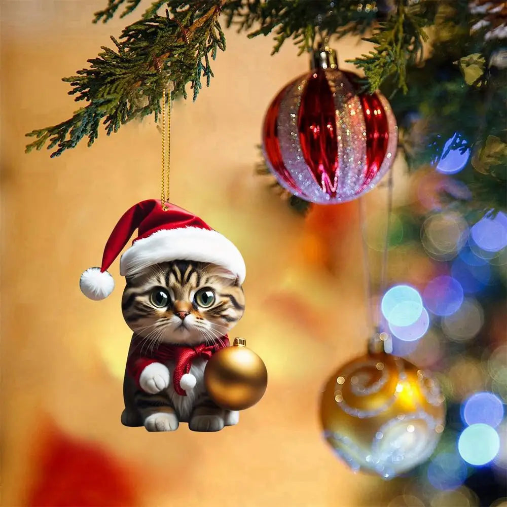 Cartoon Cat Christmas Tree Pendants: 2D Acrylic Hanging Ornaments for Festive Home Décor