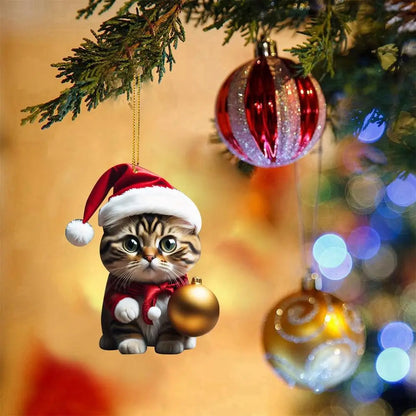 Cartoon Cat Christmas Tree Pendants: 2D Acrylic Hanging Ornaments for Festive Home Décor