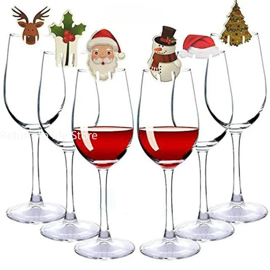 10 Pcs Christmas Glass Cup Cards – Santa Claus Hat Wine Glass Decor & Christmas Ornaments for Home, Navidad & New Year