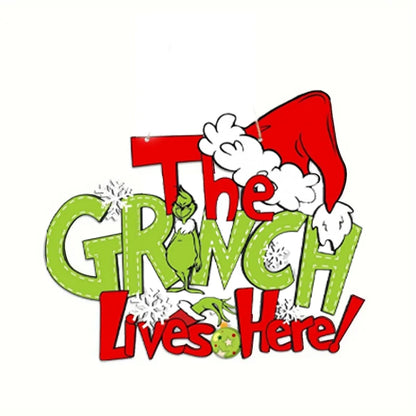 Christmas Wooden Door Hanging Sign: Grinch-Themed "Thief Stole Christmas" Holiday Décor for Door, Wall, and Tree