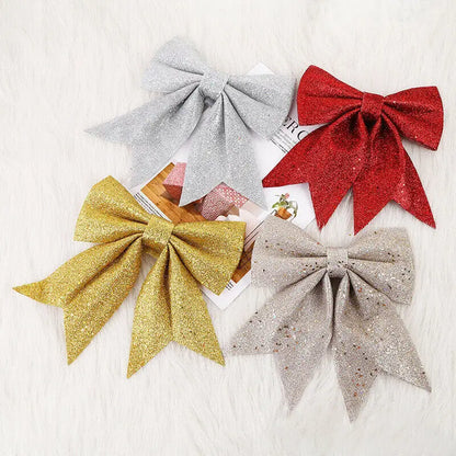 6PCS Red & Gold Glitter Christmas Bows: Sparkling Tree Decorations for Holiday Parties & Gifts