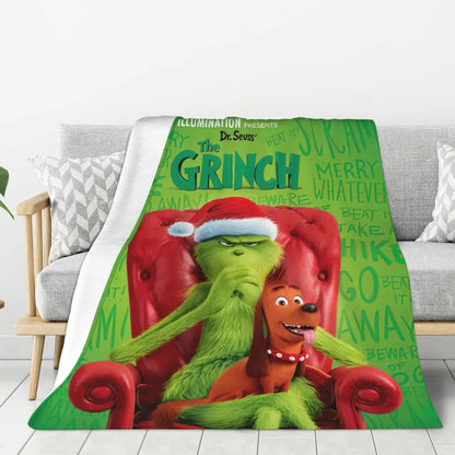 3D Grinch Flannel Blanket – Cozy Christmas Gift for Home, Office, and Travel