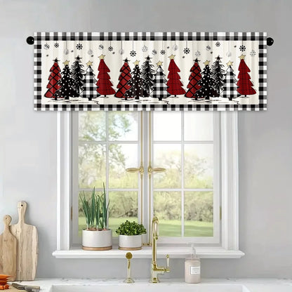 Christmas Tree Short Curtains: Snowman & Holiday Backdrop, Festive Home Decorations for Christmas 2024 & New Year 2025