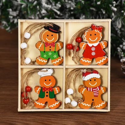 Christmas Wooden Pendants – Gingerbread Man & Gnome Tree Ornaments, 2024 Noel Décor for Home, New Year Gift