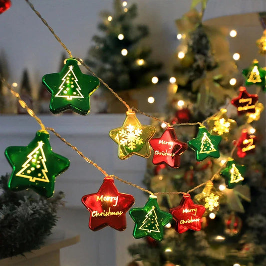 Christmas Decorative Lights String Balls Stars Garland Battery-operated Garland Xmas Decoration