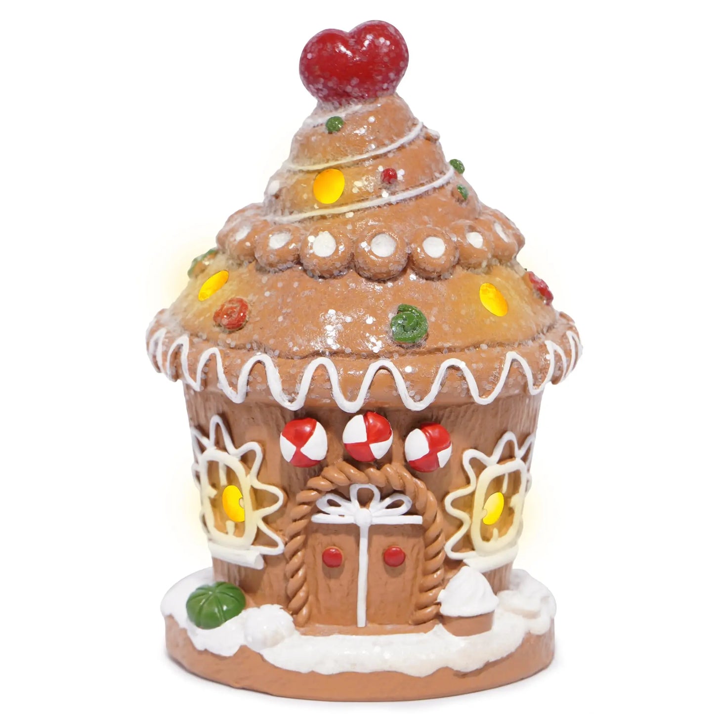 Gingerbread House Decoration with Ice Cream Design: LED Lighted Christmas Village Houses for Indoor Home Décor