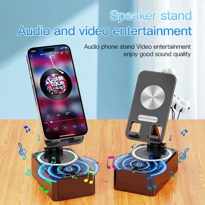 Adjustable Cell Phone Holder with Bluetooth Speaker: Portable Wireless Speaker Stand for Desktop & Tablet