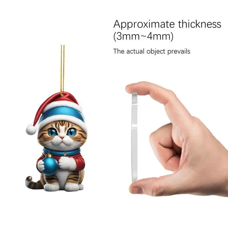 Cartoon Cat Christmas Tree Pendants: 2D Acrylic Hanging Ornaments for Festive Home Décor