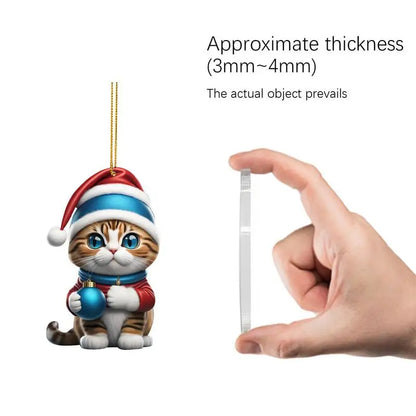 Cartoon Cat Christmas Tree Pendants: 2D Acrylic Hanging Ornaments for Festive Home Décor