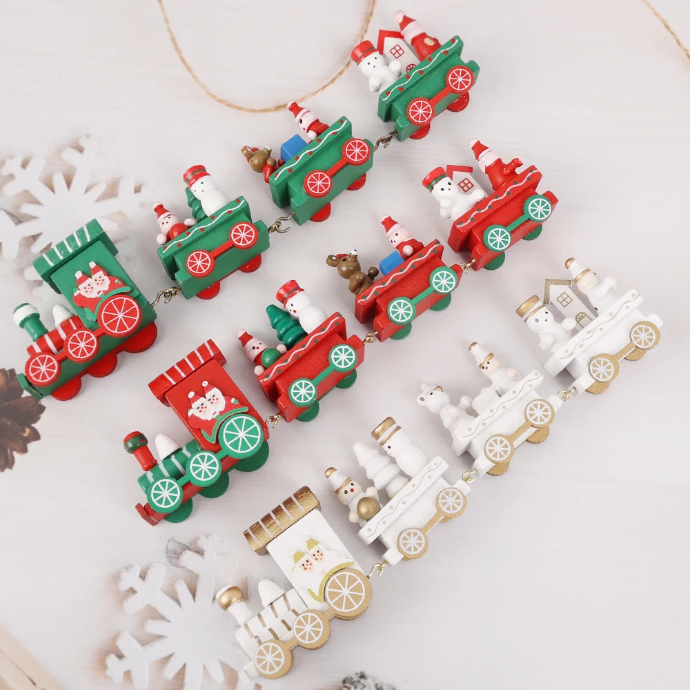 Wooden Train Christmas Ornament – Santa Train Cake Decoration, Festive Table Decor, Kids' Gifts & Party Toy