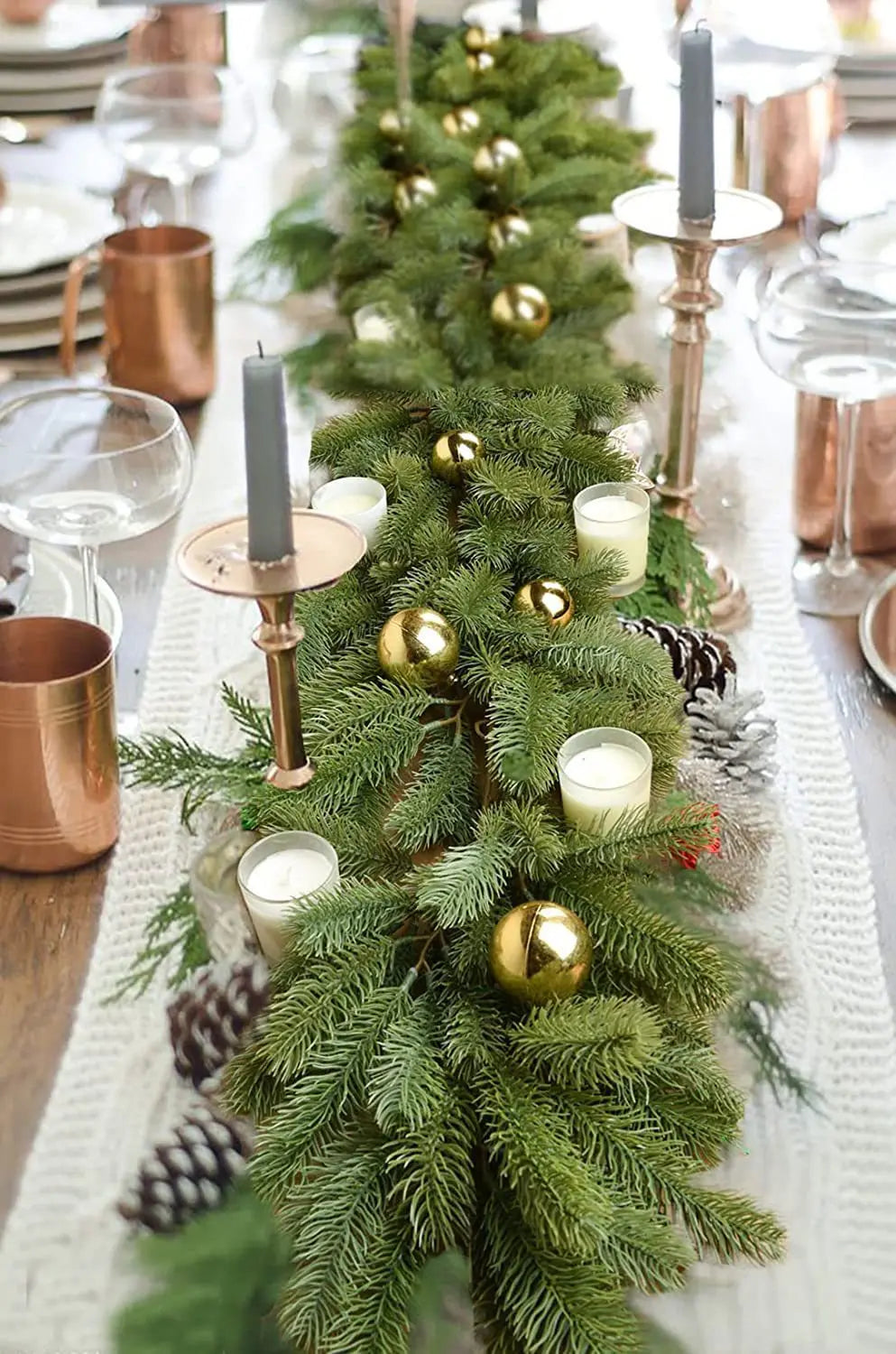 Christmas Garland with Artificial Pine Needles and Pinecones – Rattan Wreath for Table, Staircase, and Home Décor