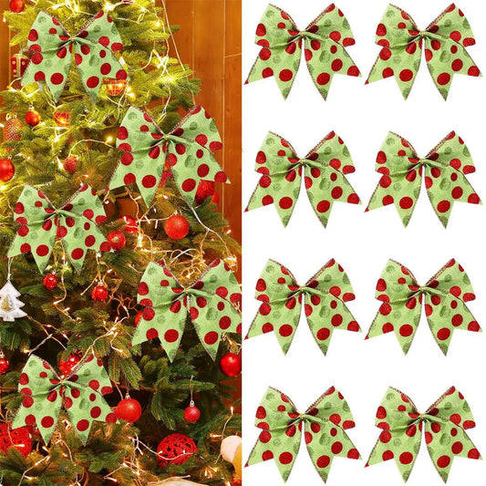 8PCS Red and Green Christmas Polka Dot Bows: Holiday Gift Box, Tree, and Garland Decorations