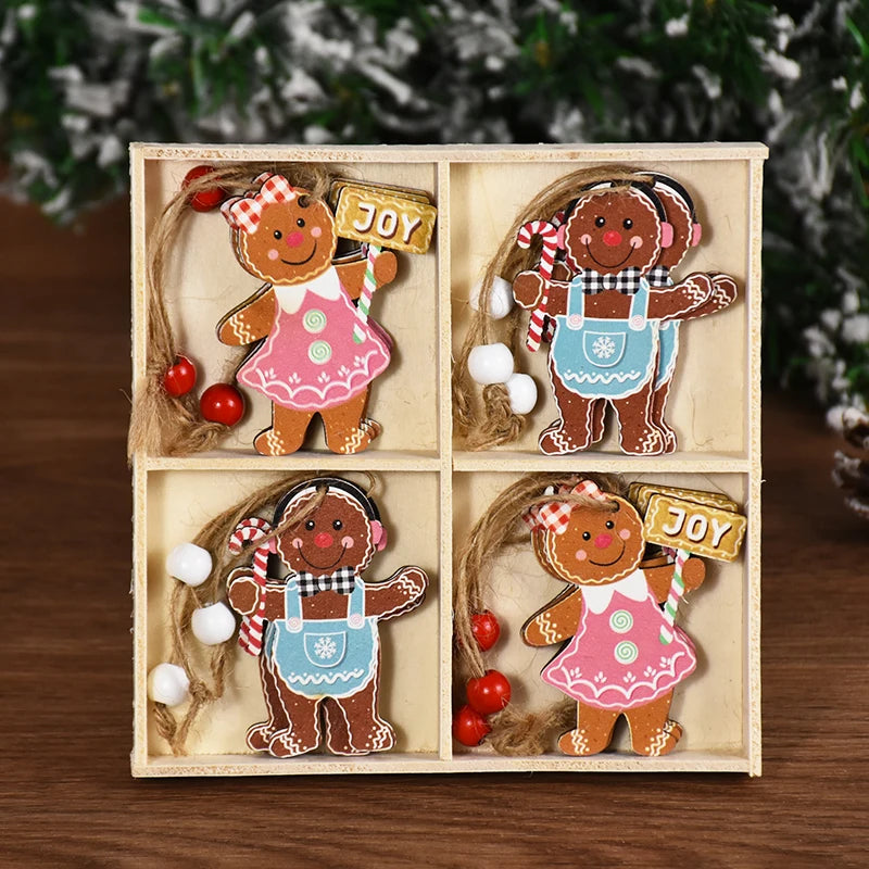 Christmas Gingerbread Man Wooden Pendants – Adorable Tree Hanging Ornaments for 2024 Holiday Decor, Noel & New Year Gifts