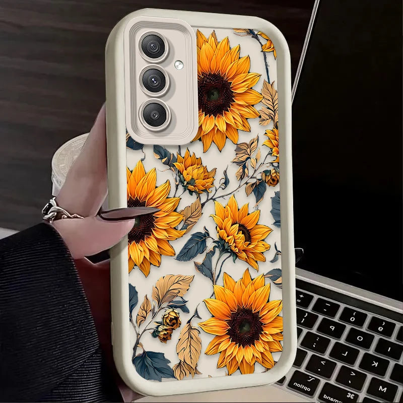 Sunflower Oil Painting Case for Samsung Galaxy A13 to A35 Soft Silicone Flower Cover