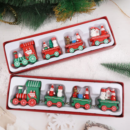 Wooden Train Christmas Ornament – Santa Train Cake Decoration, Festive Table Decor, Kids' Gifts & Party Toy