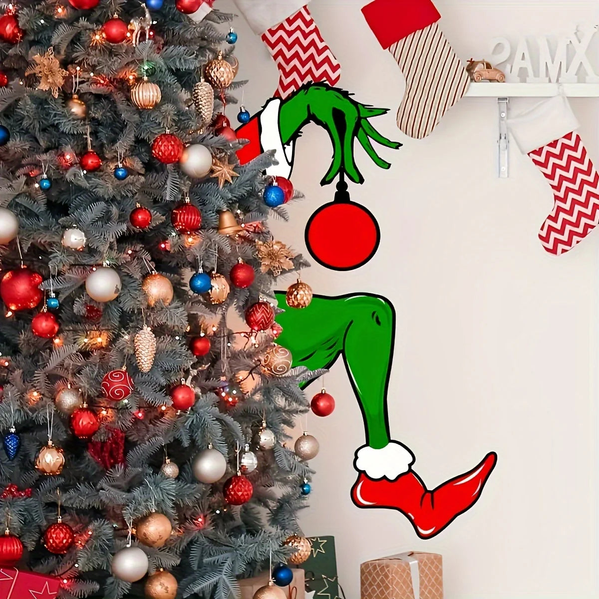 Welcome to Whoville Christmas Stickers: Waterproof Furry Green Santa Lair-Themed Wall Décor for Holiday Parties