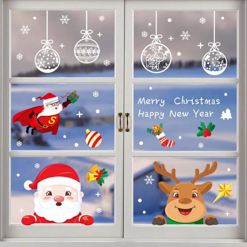 Christmas Window Stickers – Santa, Elk & Snowflake Static Cling Decals for Festive Glass & Wall Décor