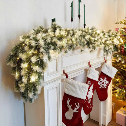 Christmas Garland with Artificial Pine Needles and Pinecones – Rattan Wreath for Table, Staircase, and Home Décor