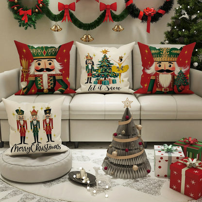 Christmas Nutcracker Pillowcase: Merry Christmas & New Year Gift – Holiday Sofa Cushion Cover for Bedroom & Room Décor