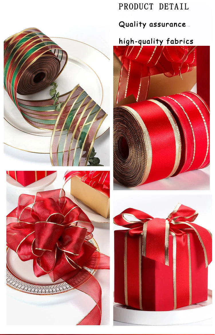 25-Yard Gold Wire Edge Ribbon – 38mm & 63mm Rolls for Christmas, New Year, Valentine’s Day, DIY Crafts & Gift Wrapping