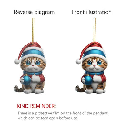 Cartoon Cat Christmas Tree Pendants: 2D Acrylic Hanging Ornaments for Festive Home Décor