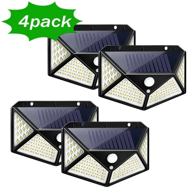 100 LED Solar Wall Lamp with Motion Sensor – Outdoor Waterproof 4-Sided Luminous Light for Garden & Courtyard (1/2/4/6/10PCS)