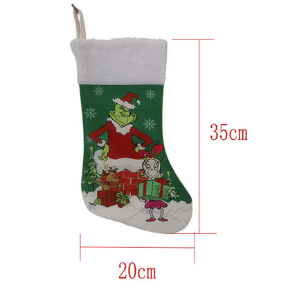 Green Shaggy Christmas Figure Set – Stockings, Tree Skirt, Table Flag & Chair Decorations