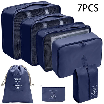 8/10-Piece Travel Storage Bag Set - Large Capacity Toiletries, Cosmetics, and Clothing Organizers for Efficient Packing