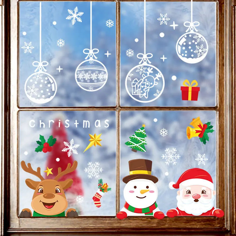 Christmas Window Stickers – Santa, Elk & Snowflake Static Cling Decals for Festive Glass & Wall Décor