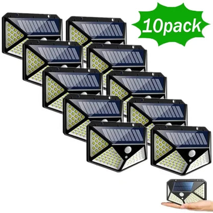 100 LED Solar Wall Lamp with Motion Sensor – Outdoor Waterproof 4-Sided Luminous Light for Garden & Courtyard (1/2/4/6/10PCS)