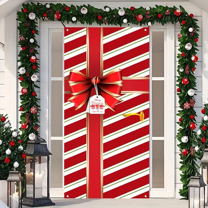 Red Christmas Door Cover Decoration – Holiday Gift Box Bow for Indoor & Outdoor Festive Home Decor 1