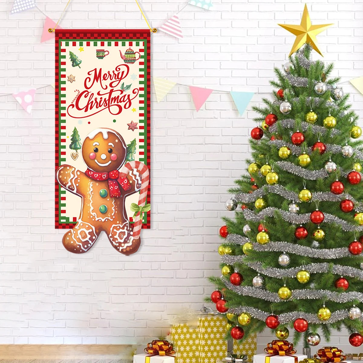 Christmas Gingerbread Man Hanging Flag Navidad Natal Noel Pendant Merry Christmas Decorations For Home 2024 Happy New Year 2025