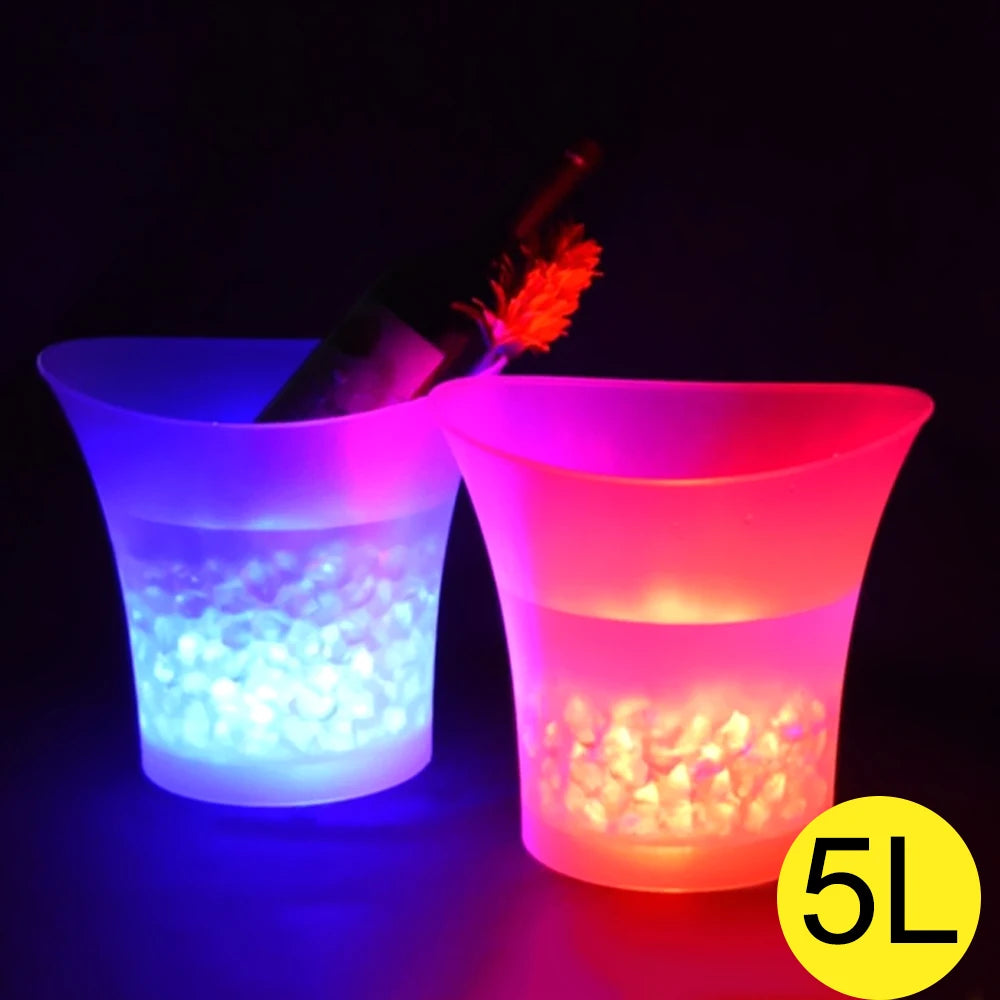 5L LED Light-Up Waterproof Plastic Ice Bucket – Champagne & Beer Cooler for Bars, Parties, Nightclubs, 4-Color LED