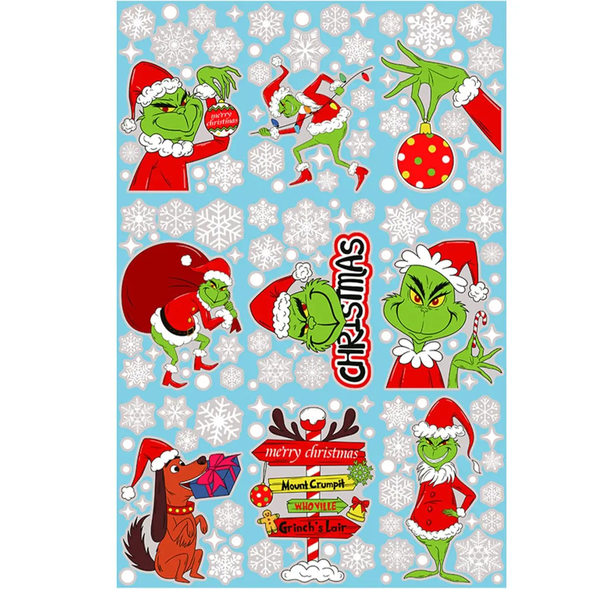 9 Sheets Grinch Window Stickers for Glass: Double-Sided Christmas Décor for Home, School & Office